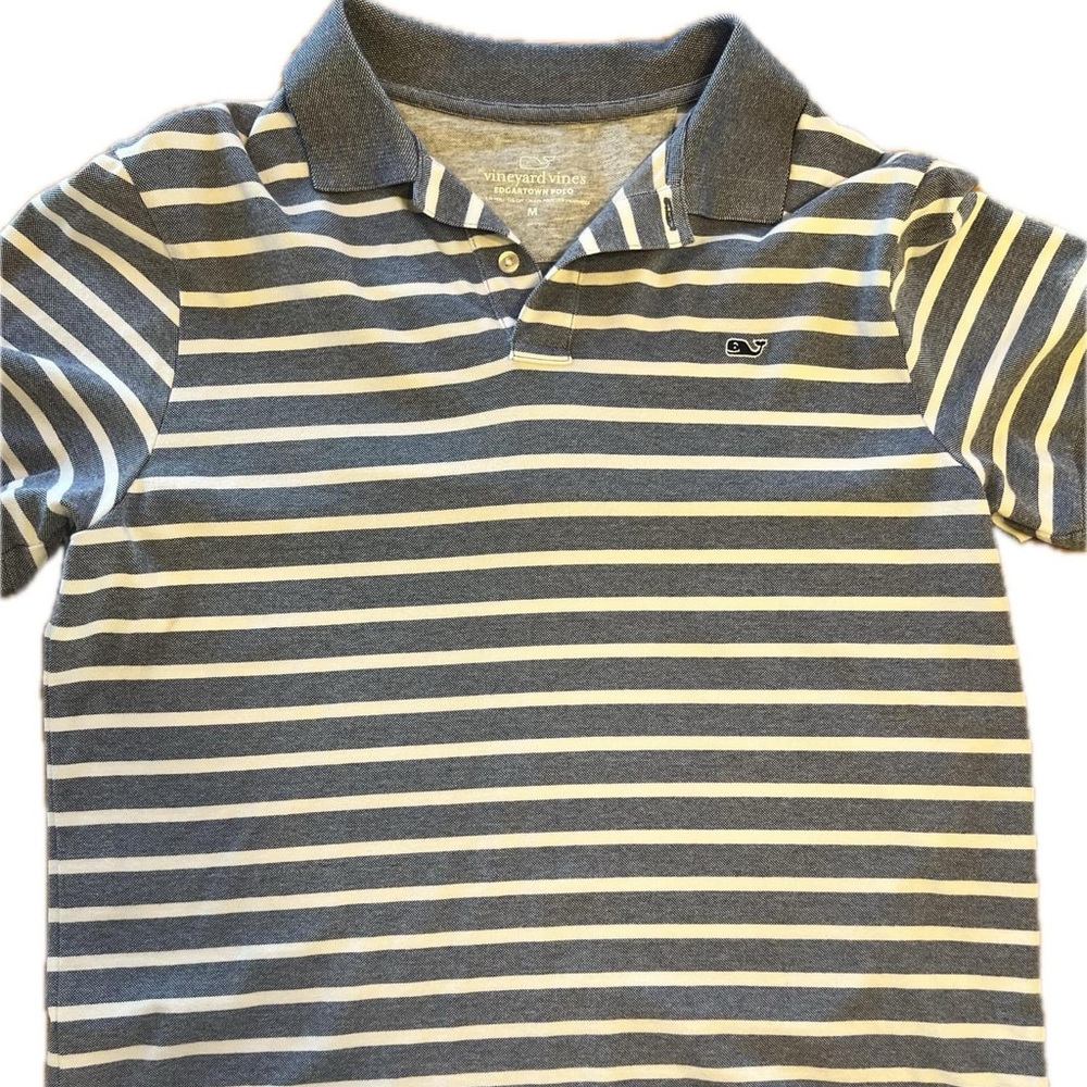 Vineyard Vines Polo- Navy & White Striped- Size Medium